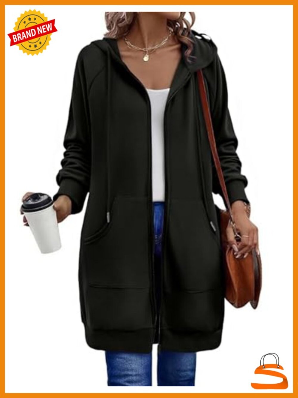 Womens Zip Up Hoodie Long Tunic Sweatshirt Oversized Fleece Zip-Up